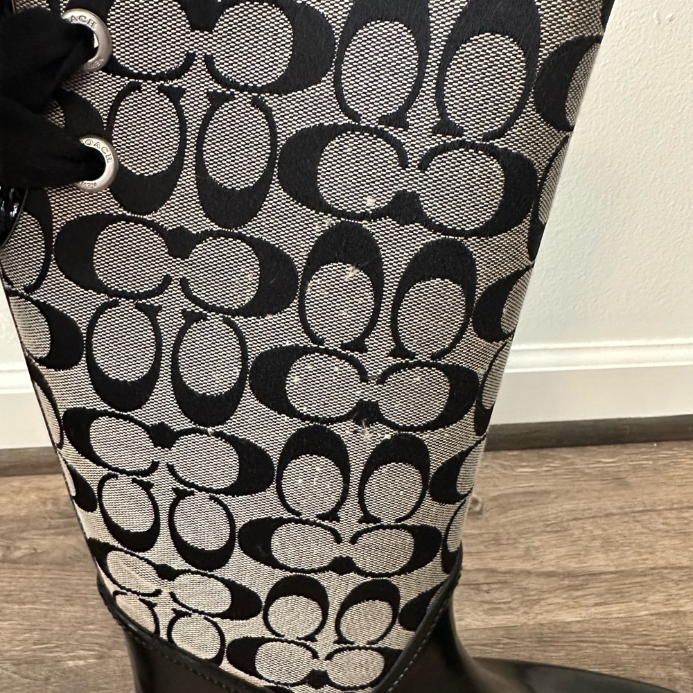 Coach Black & Grey Signature Logo Knee-High Boots - Picture 10 of 13